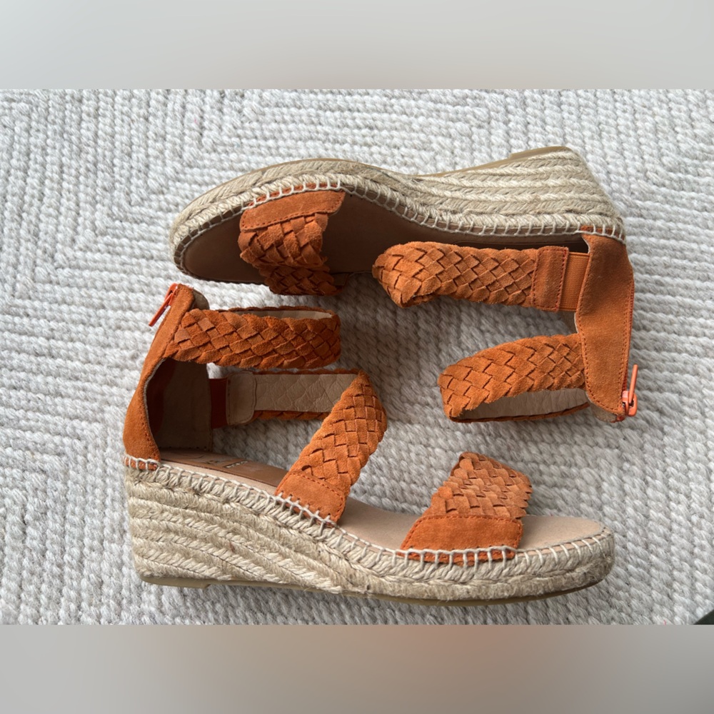 kanna Orange Woven Suede Espadrille Wedge Sandals